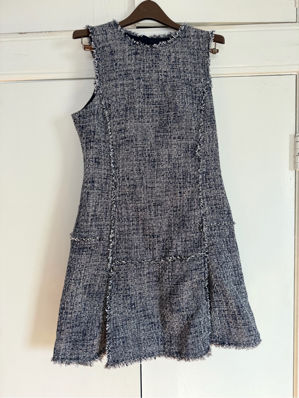 Banana Republic Navy and White Fringe Tweed Sheath Dress